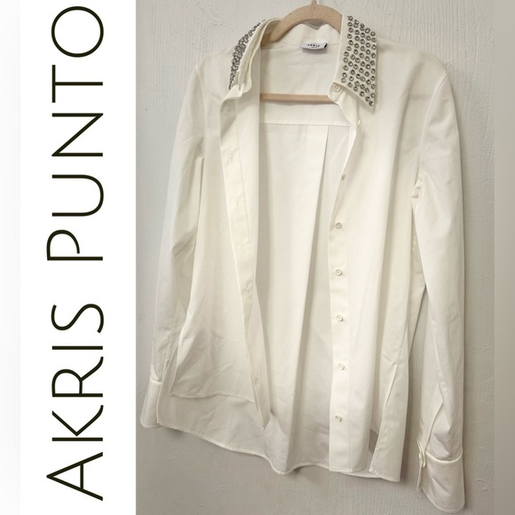 Button-Up Shirt with Detachable Rhinestone Stud Collar by Akris Punto -Sz 4- - Picture 1 of 12